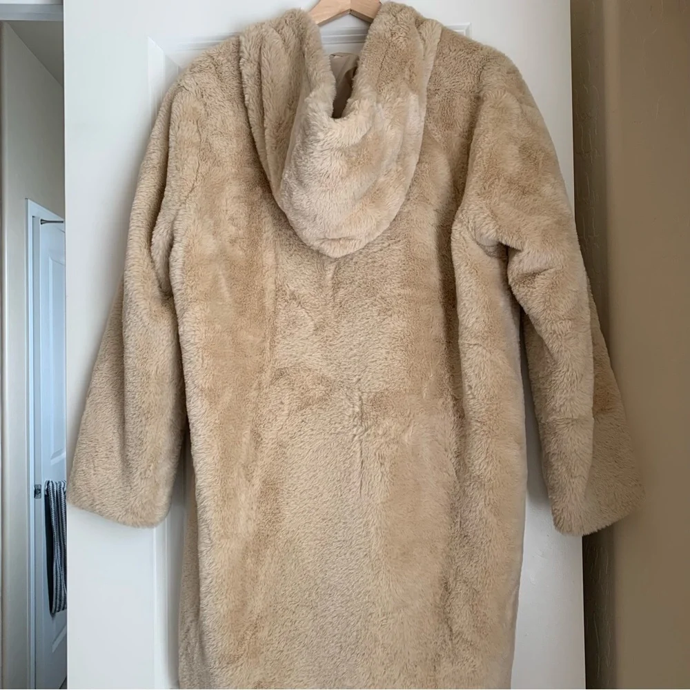 Zara Cream Faux Fur Hooded Coat size M - Picture 3 of 5